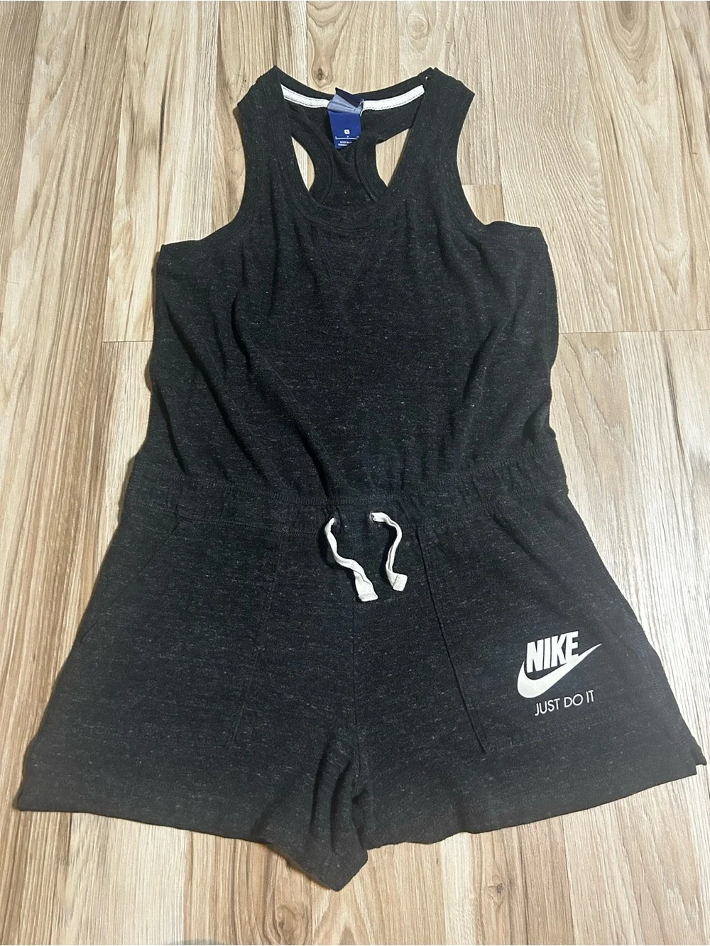 Nike Charcoal Sleeveless Drawstring Romper with White Logo